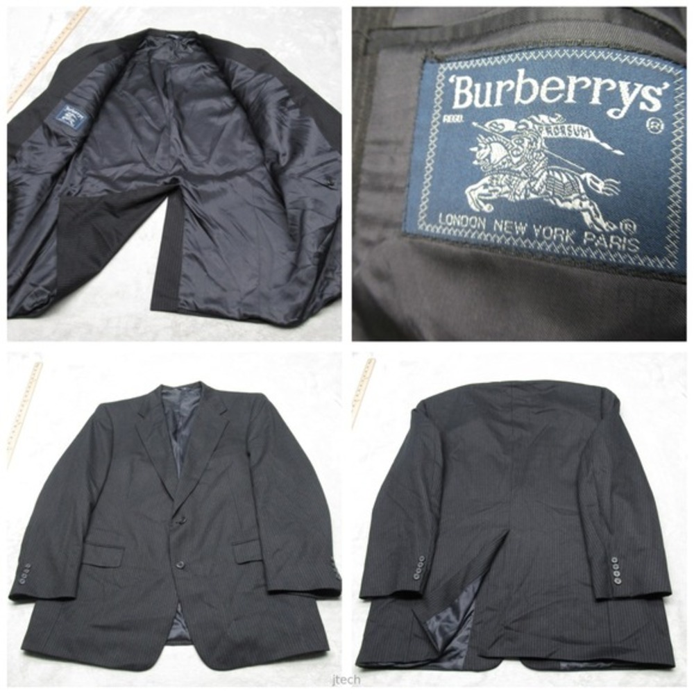 Burberrys Wool Blazer Mens 44R Black Striped Sport Coat 2 Button Single Vent USA